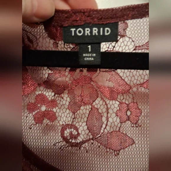 Size 1 (1X) Torrid Babydoll Sheer Lace Short Sleeve Top - Picture 2 of 5